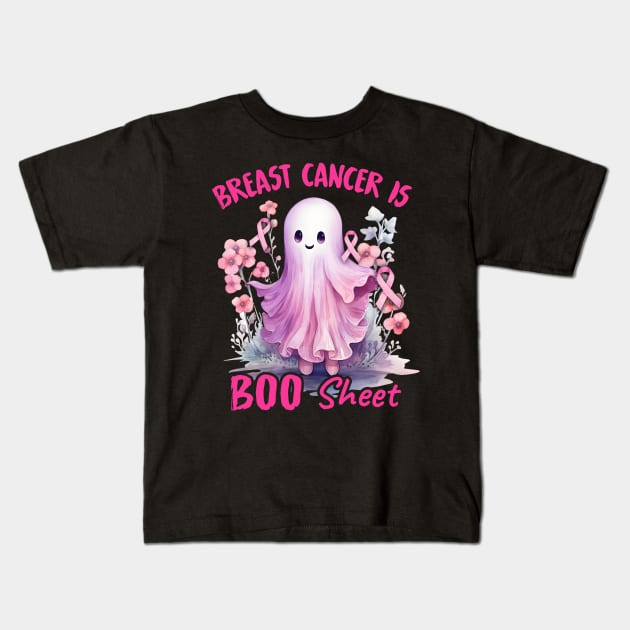 Breast Cancer Is Boo Sheet Halloween Breast Cancer Awareness graphic Kids T-Shirt by abbeheimkatt